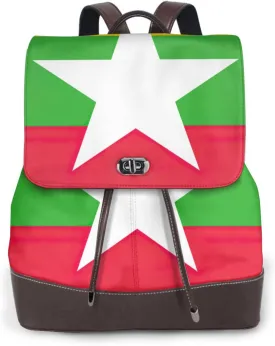 Flag of Myanmar Print Women's PU Leather Backpack, Fashion, Work, Journey Daily Use - Chestnut Brown
