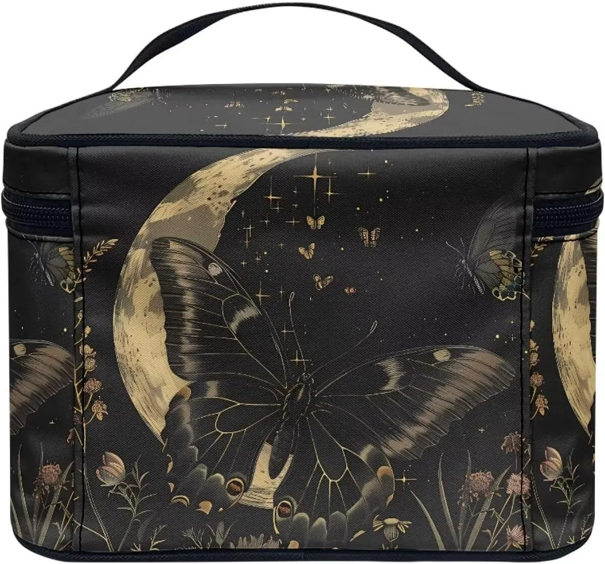 Flashideas Black Butterfly Makeup Bag for Travel Large Opening Design Makeup Bag Multifunctional Makeup Easy to Hold Portable Storage Bag Birthday Gifts for Sisters Friend