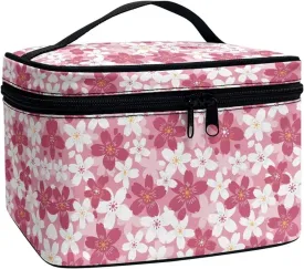 Flashideas Cherry Blossom Makeup Bag Portable Cosmetic Bag Large Capacity Travel Toiletry Bag Double Zippers for Cosmetics Vertical Storage Multifunctional Makeup