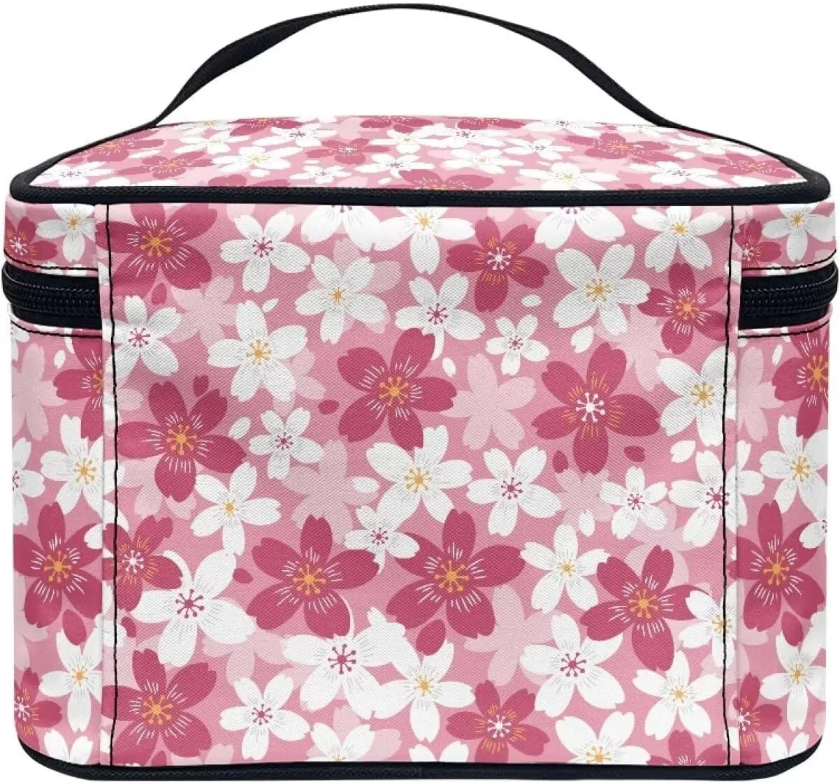 Flashideas Cherry Blossom Makeup Bag Portable Cosmetic Bag Large Capacity Travel Toiletry Bag Double Zippers for Cosmetics Vertical Storage Multifunctional Makeup