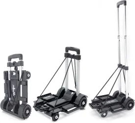 Folding Hand Truck Trolley,Utility cart with 4 Wheels & 2 Elastic Ropes,Portable Backpack Trolley,Luggage cart,Dolly,Grocery cart,Travel,Moving,Shopping.Aluminum Pole,Black,Small