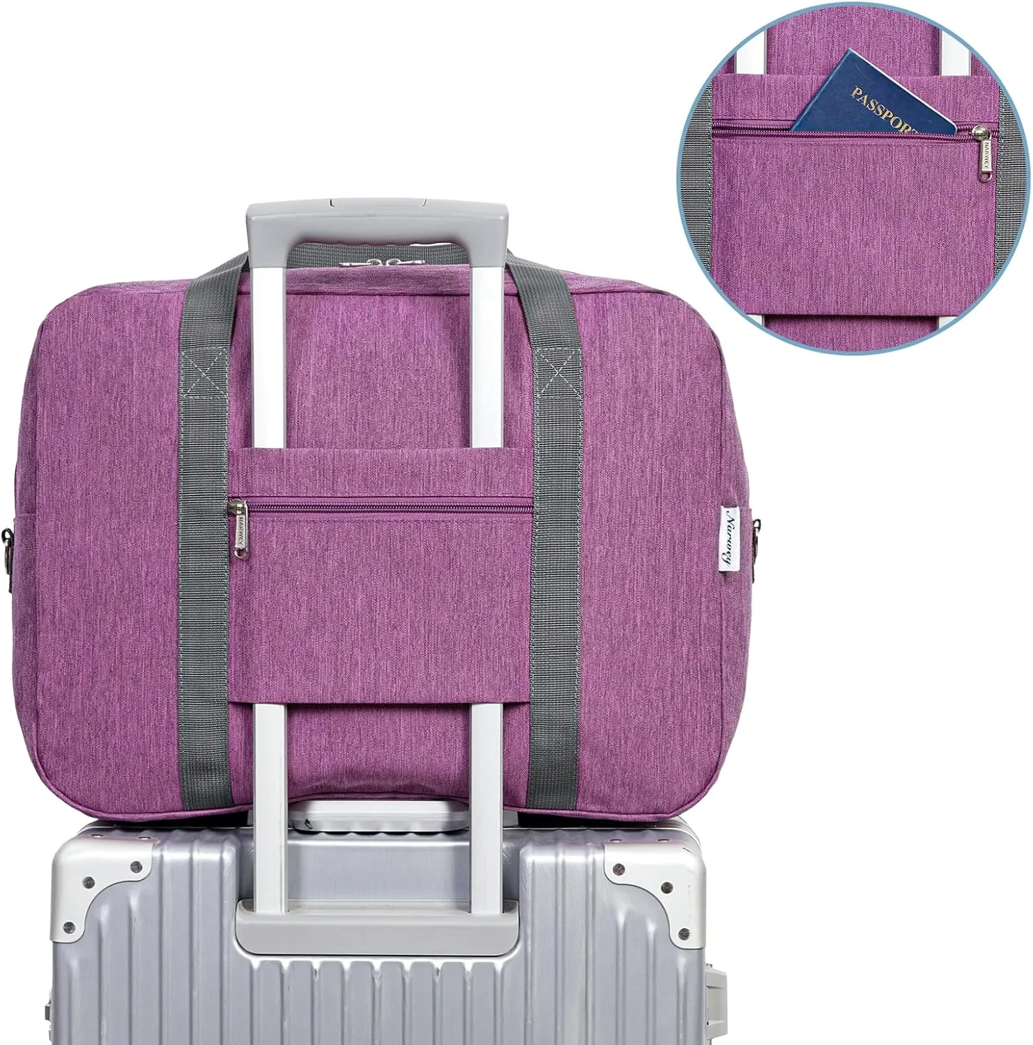 For Spirit Airlines Personal Item Bag 18x14x8 Foldable Travel Duffel Bag Tote Duffle Carry on Luggage for Women and Men 30L (Dark Purple)
