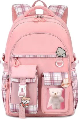 Girls BackpackCute School Backpack for Girls Kids TeensKawaii Bookbag for Primary ElementaryPink