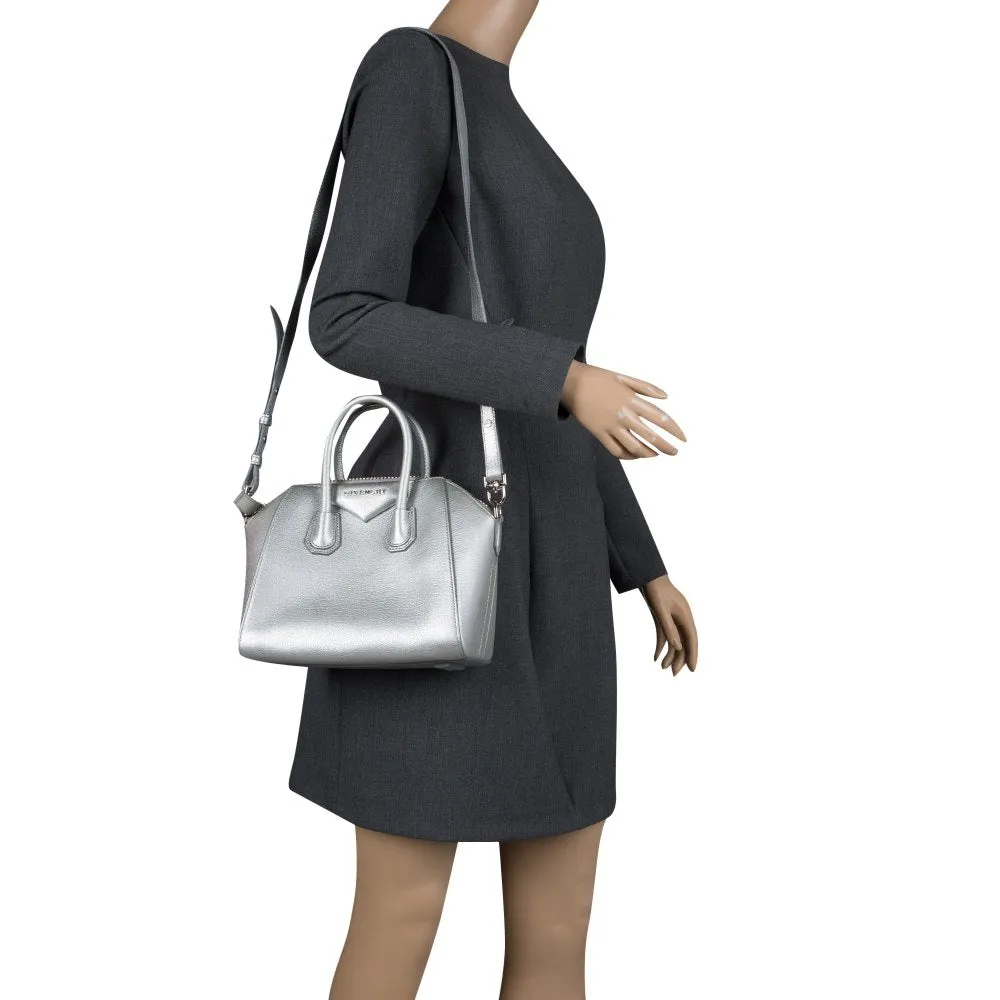 Givenchy Silver Leather Mini Antigona Satchel