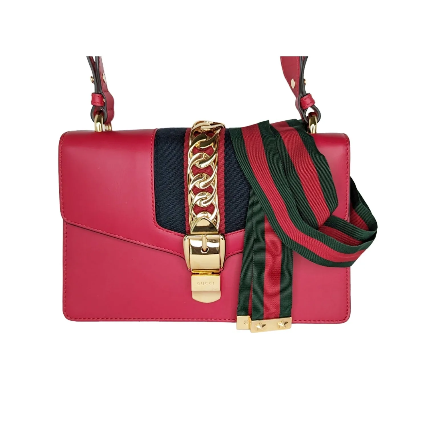 Gucci Calfskin Small Sylvie Chain Shoulder Bag Hibiscus Red