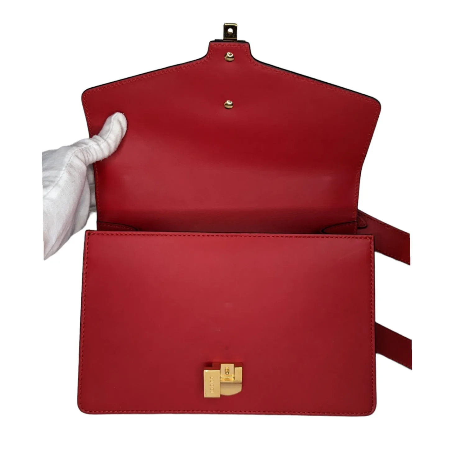 Gucci Calfskin Small Sylvie Chain Shoulder Bag Hibiscus Red