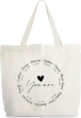 Inspirational Christian Canvas Tote Bag for Women, You Are Amazing Bible Tote, Bible Verse Religious Gift Bag, Library Book Bag, Shoulder Bag Gifts for Women Friends Colleagues -21