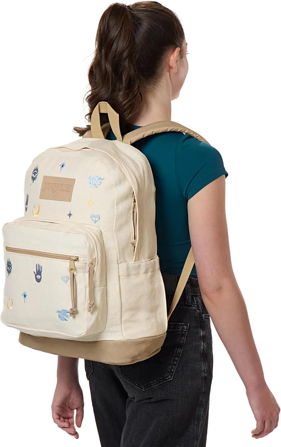 JanSport Right Pack Expressions Backpack  Main Compartment, 15-inch Padded Laptop Compartment, Side Water Bottle Pocket, Utility Pocket with Zippered Rain Flap, Surreal Mirage Embroidery