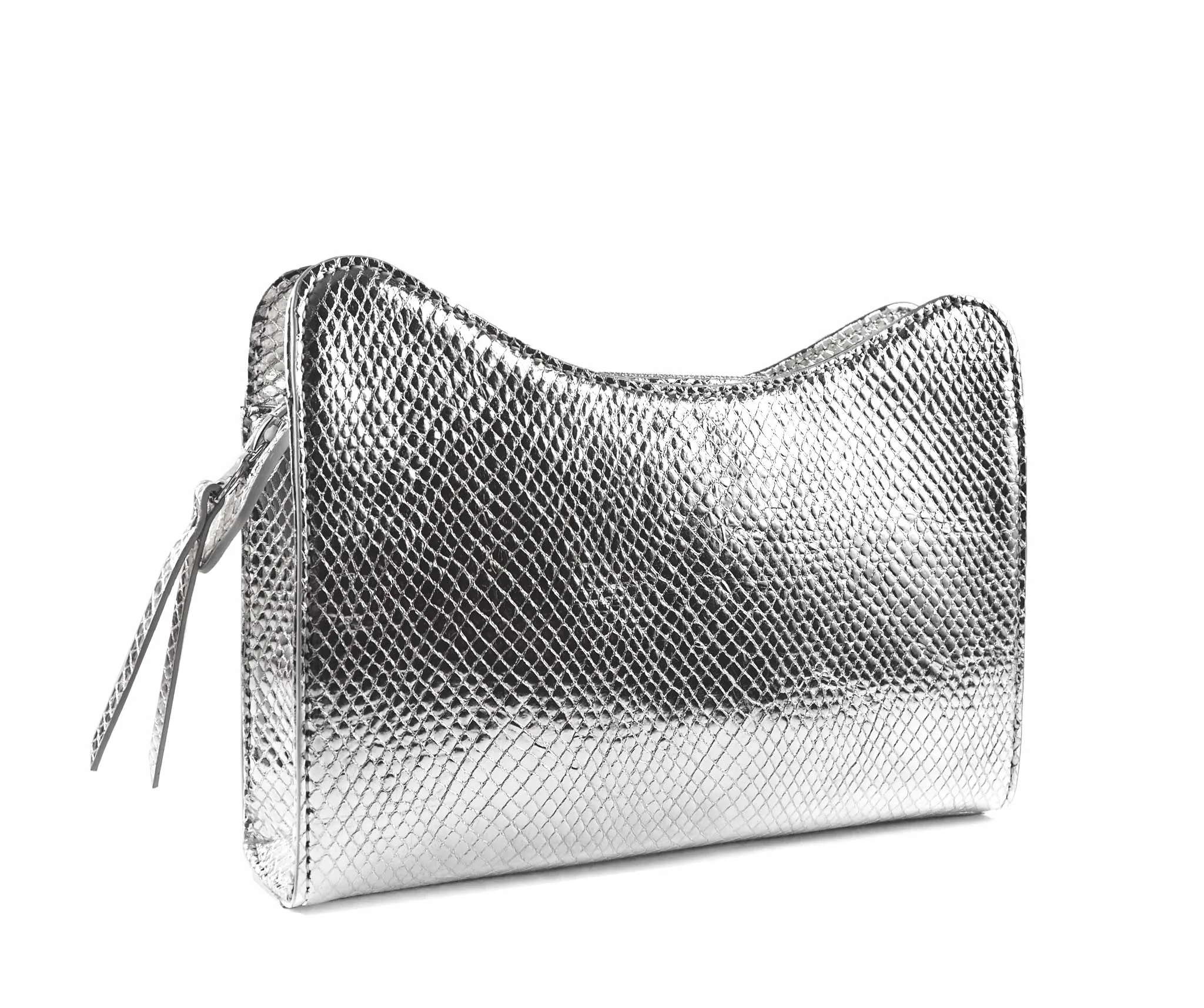 Jeffy Clutch in Silver Metallic Snakeskin