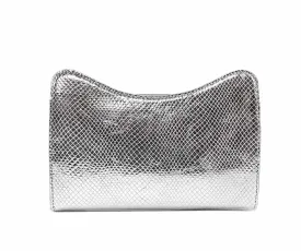 Jeffy Clutch in Silver Metallic Snakeskin