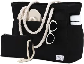 Kasqo Beach Bags for Women, Large Waterproof Beach Bag Tote Zipper Swim Pool Bag with Small Pouch for Grocery Travel Vacation