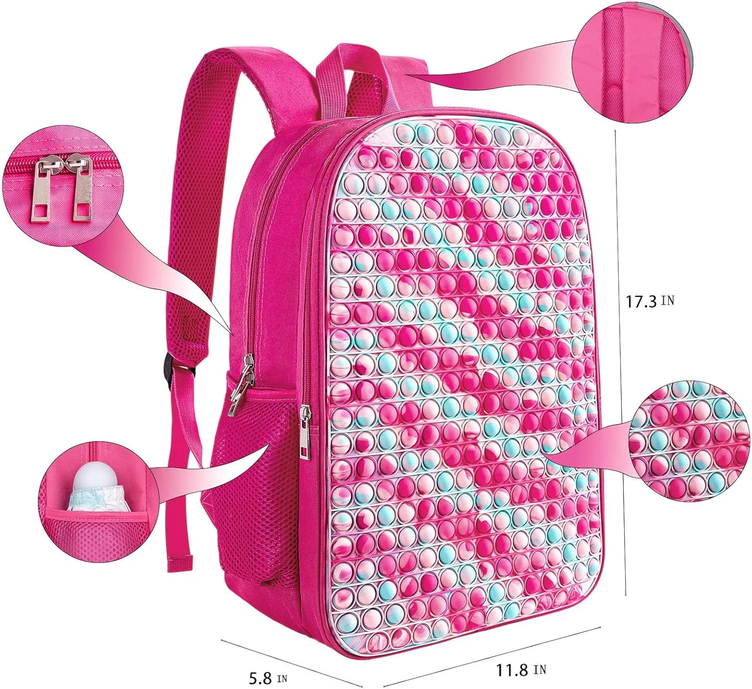 Kids Backpack Pop it Fidget Toys Backpack School Book Bag for 4-12 Year Old Boys and Girls Back to School Dual Compartments with Adjustable Straps Kids Holiday Gift Large 17"