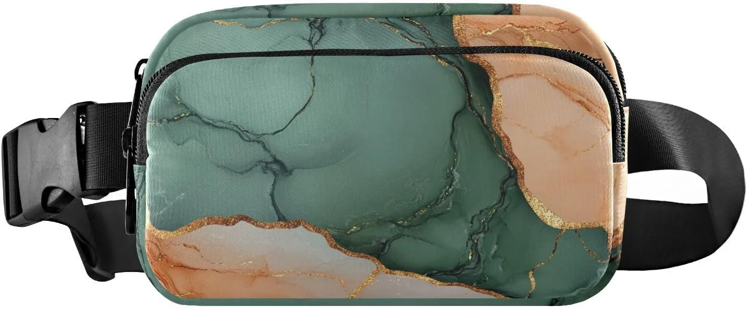 Marble Terracotta Green Cute Waist Bag Fanny Pack for Women Men Water Resistant Crossbody Sling Bag with Adjustable Strap for Travel Running Hiking
