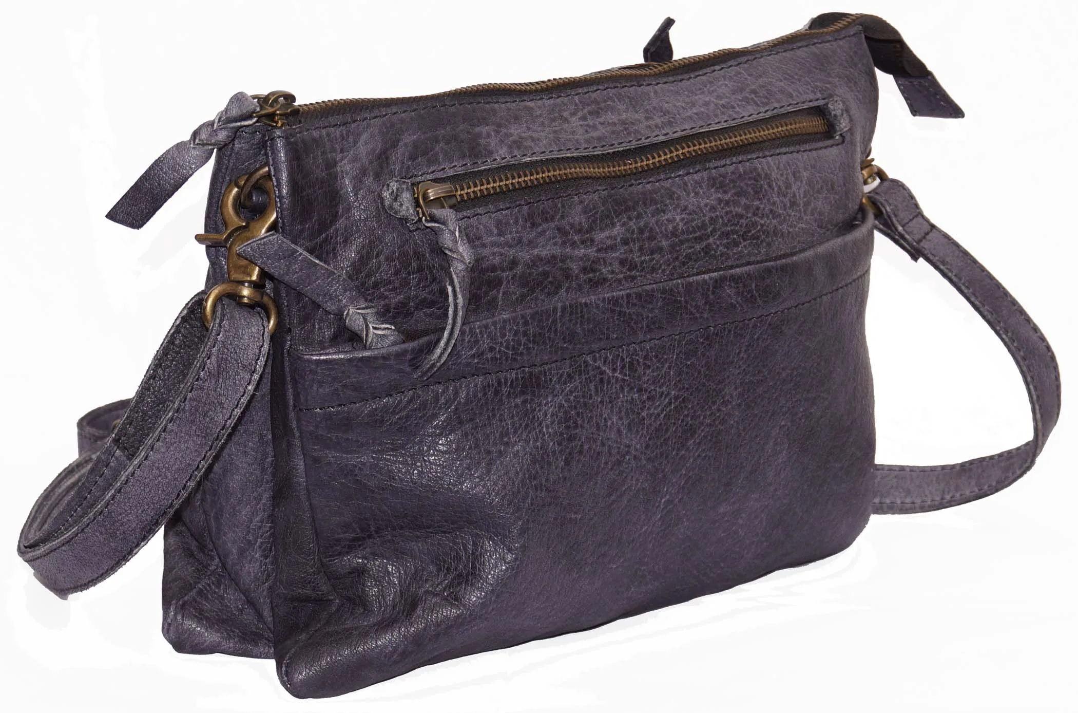 Mens Multi Pockets CrossBody Shoulder Leather Bag Washed and Vintage