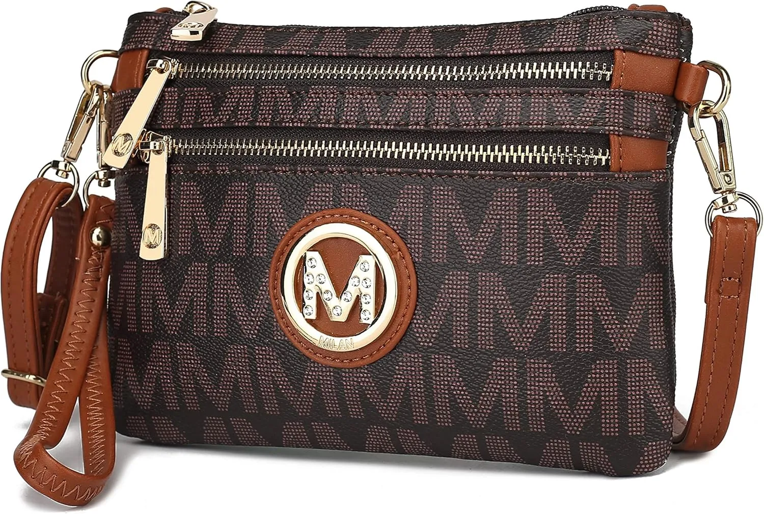 MKF Crossbody Bag for Women, Wristlet Strap  PU Leather Shoulder Handbag  Small Pocketbook Messenger Purse Black