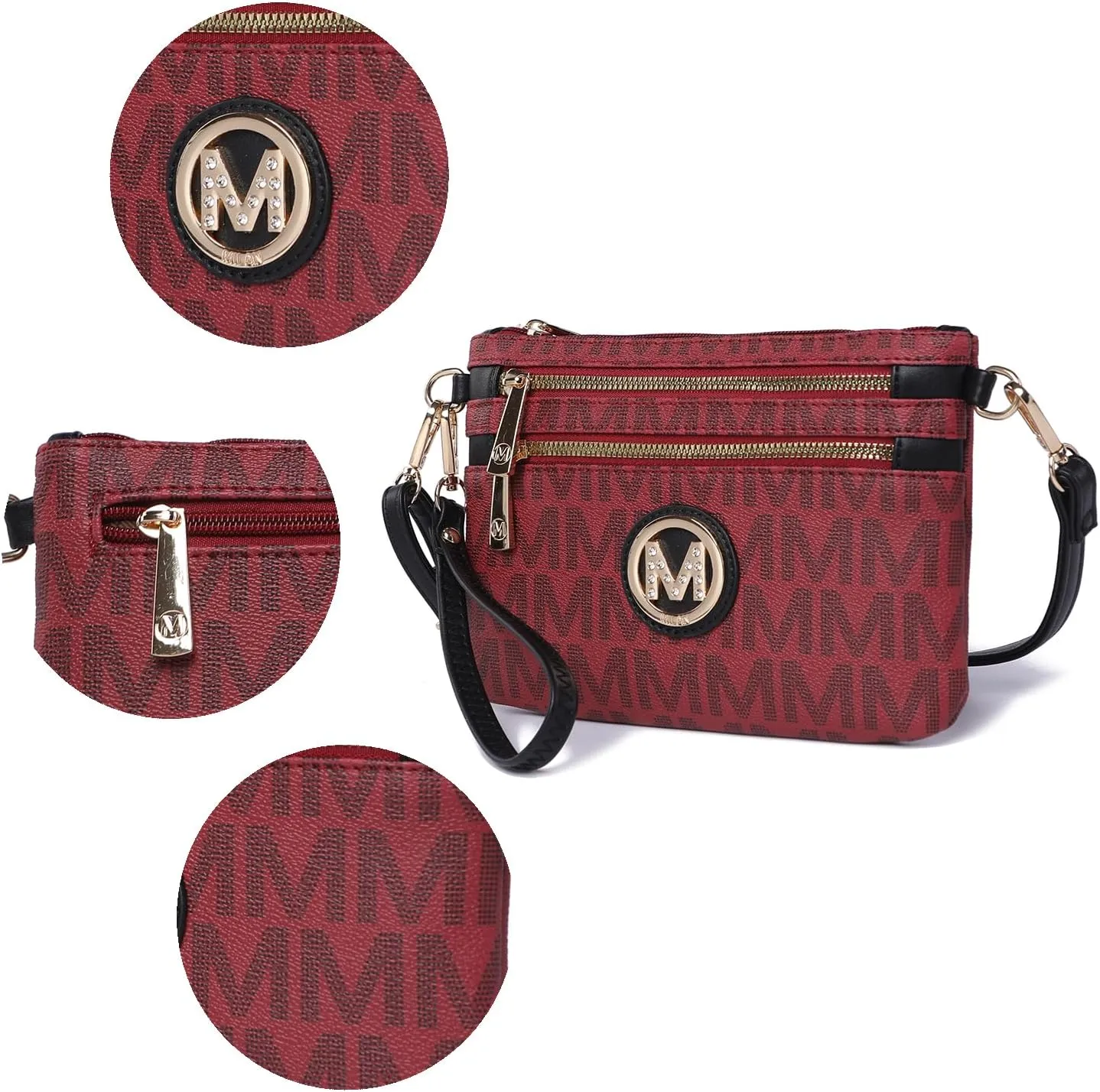 MKF Crossbody Bag for Women, Wristlet Strap  PU Leather Shoulder Handbag  Small Pocketbook Messenger Purse Black