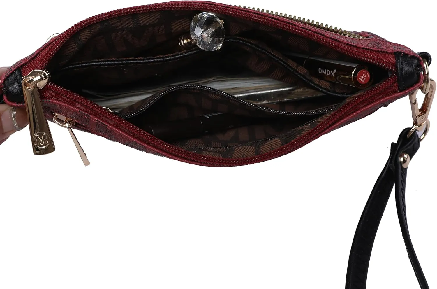 MKF Crossbody Bag for Women, Wristlet Strap  PU Leather Shoulder Handbag  Small Pocketbook Messenger Purse Black