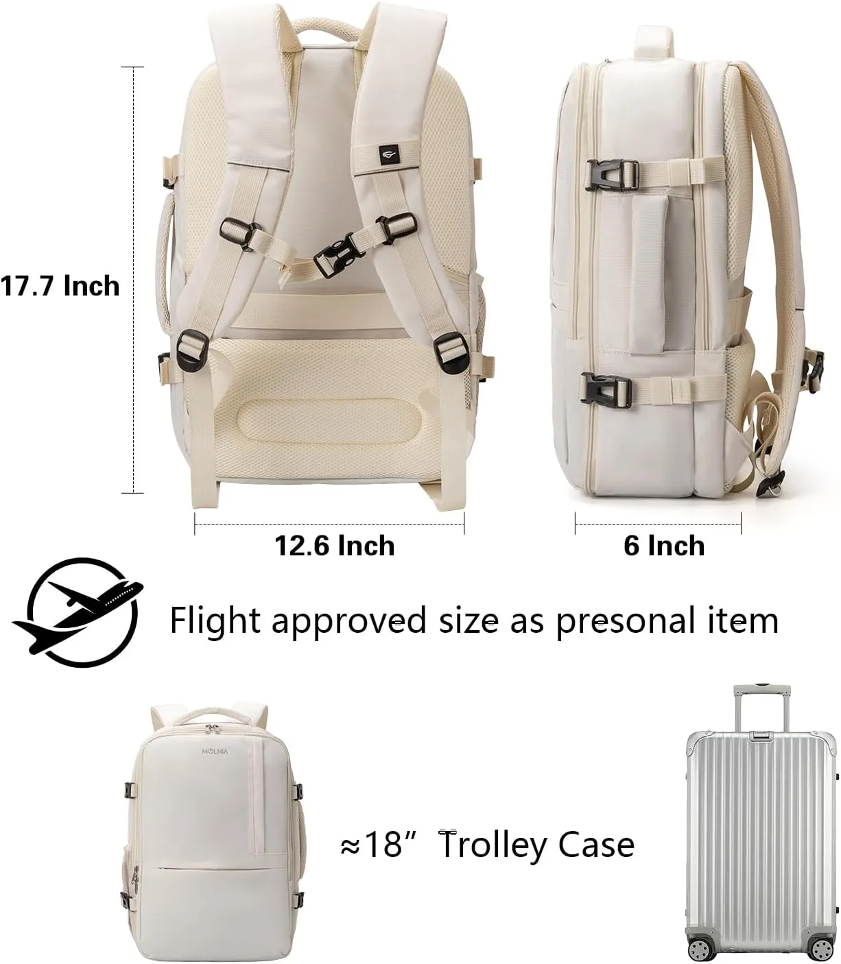 MOLNIA Travel Backpack, 17.3 Inch Large Laptop Backpack Carry On Backpack Waterproof, as Personal Item Flight Approved College Backpack Convertible Backpack for Men & Women