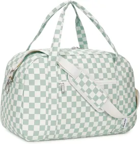 Narwey 18" Carry on Bag Underseat for Airplane with Wet Pocket Spirit Airlines Personal Item Bag Travel Duffel Bag Small Gym Bag Weekender Overnight for Women and Men (Mint Green Checkerboard)