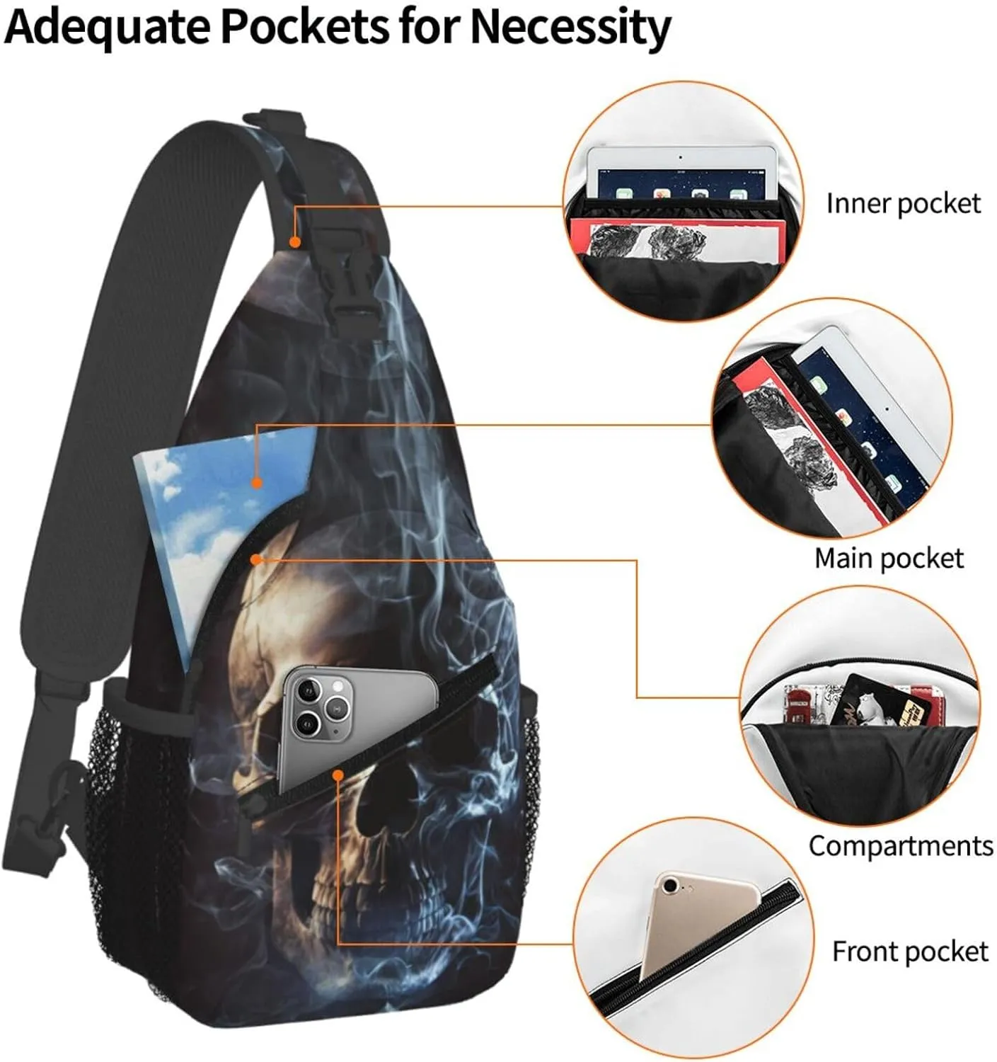 Navy Blue Skull Crossbody Chest Bag for Women - Small Crossbody Shoulder Sling Bag - Travel Hiking Daypack