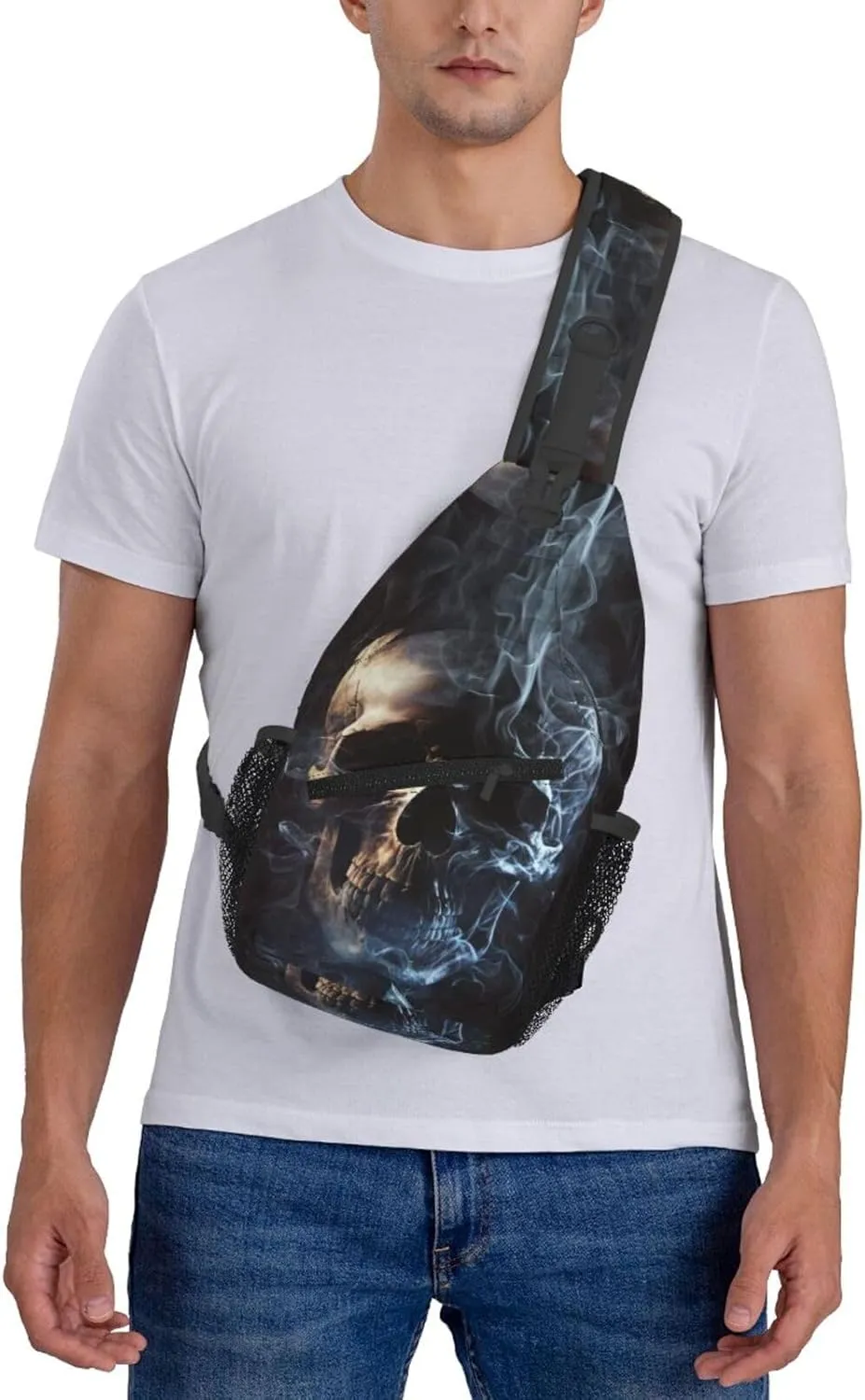 Navy Blue Skull Crossbody Chest Bag for Women - Small Crossbody Shoulder Sling Bag - Travel Hiking Daypack