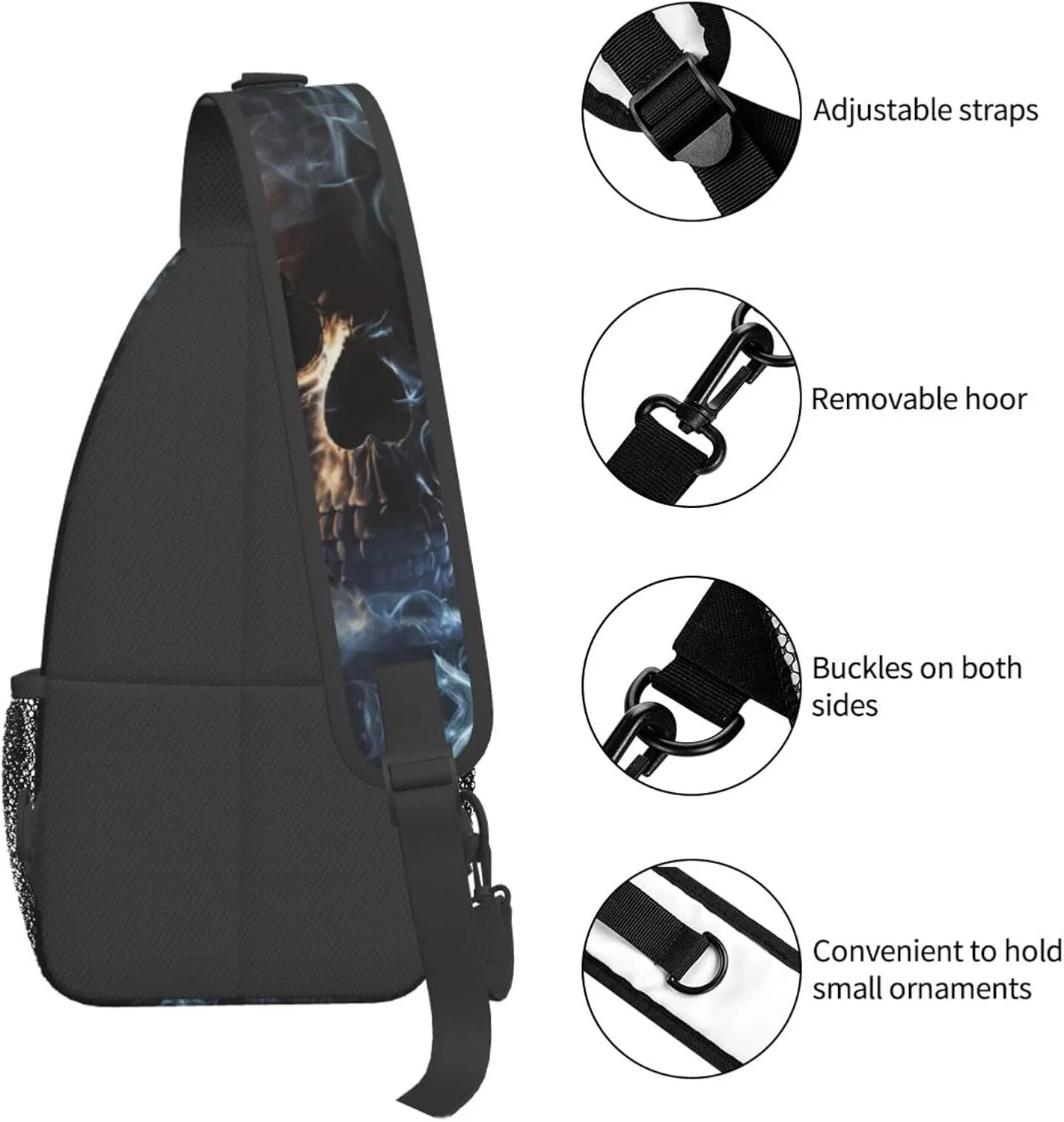 Navy Blue Skull Crossbody Chest Bag for Women - Small Crossbody Shoulder Sling Bag - Travel Hiking Daypack