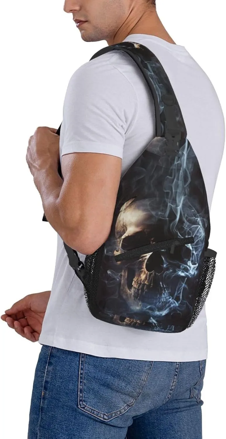 Navy Blue Skull Crossbody Chest Bag for Women - Small Crossbody Shoulder Sling Bag - Travel Hiking Daypack
