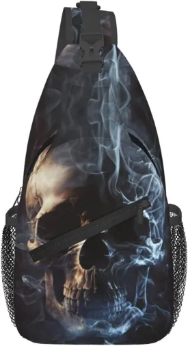 Navy Blue Skull Crossbody Chest Bag for Women - Small Crossbody Shoulder Sling Bag - Travel Hiking Daypack
