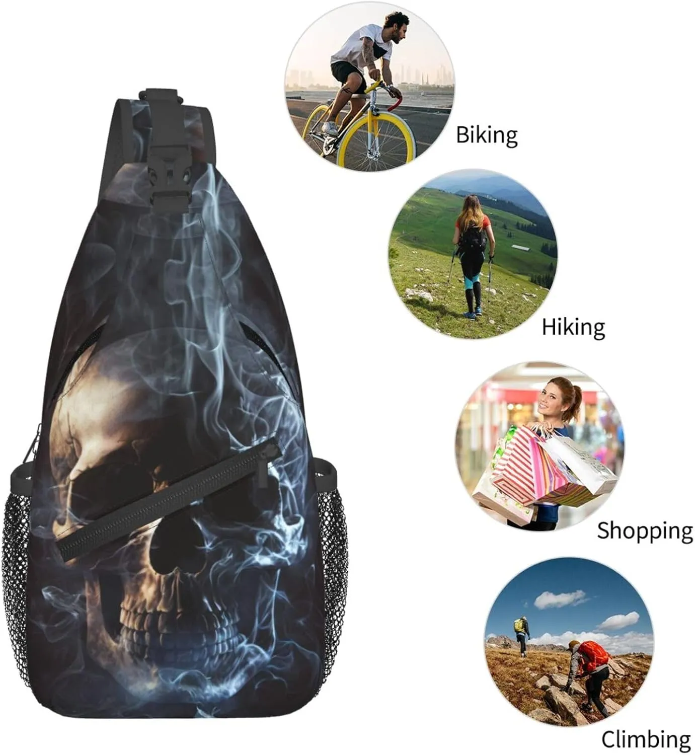 Navy Blue Skull Crossbody Chest Bag for Women - Small Crossbody Shoulder Sling Bag - Travel Hiking Daypack