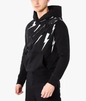 Off-Set Fair-Isle Thunderbolt Blouson Hooded Sweatshirt With Utility Bag