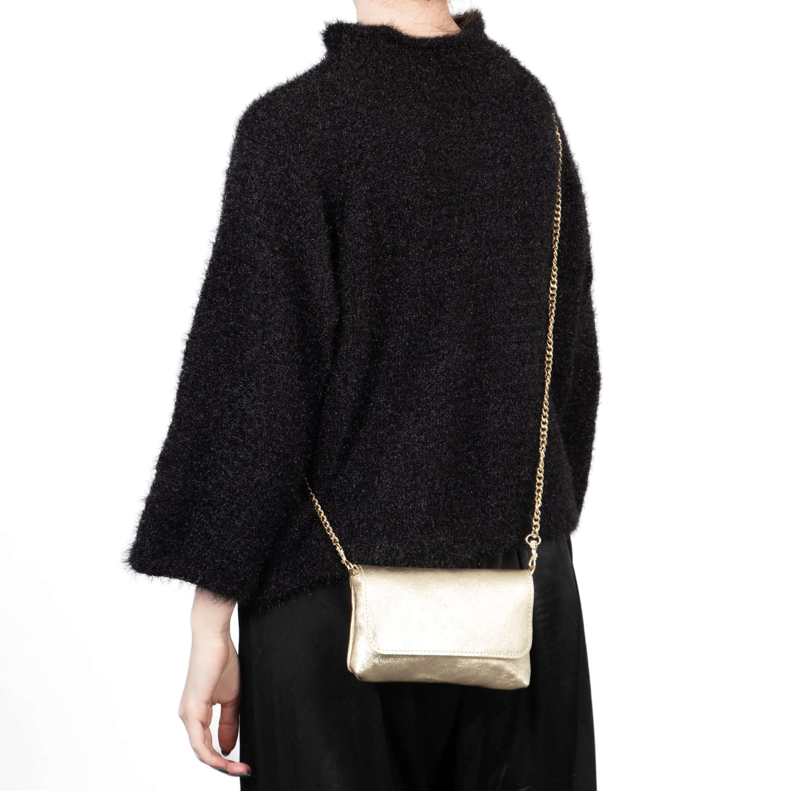 Olga - Italian Leather Mini Crossbody Bag - Gold, Metallic