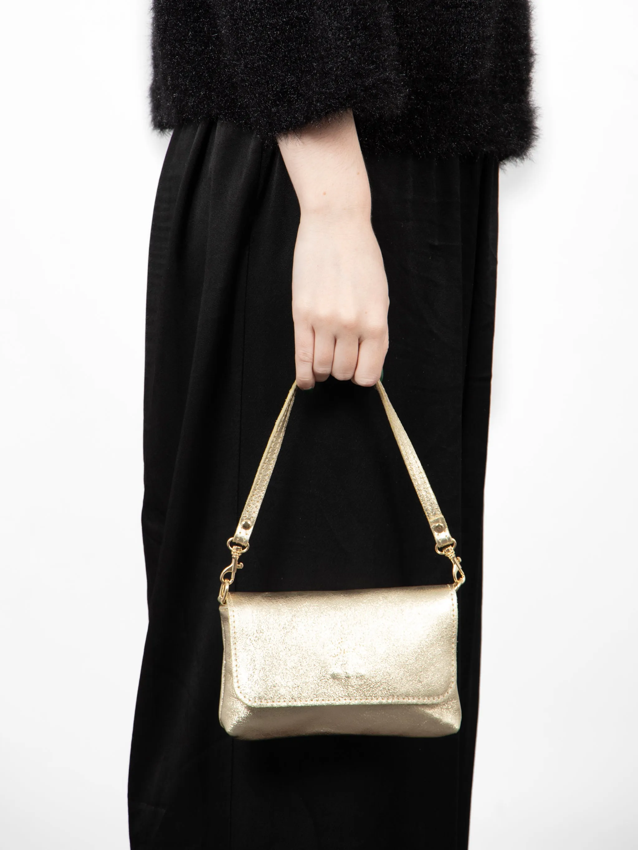 Olga - Italian Leather Mini Crossbody Bag - Gold, Metallic
