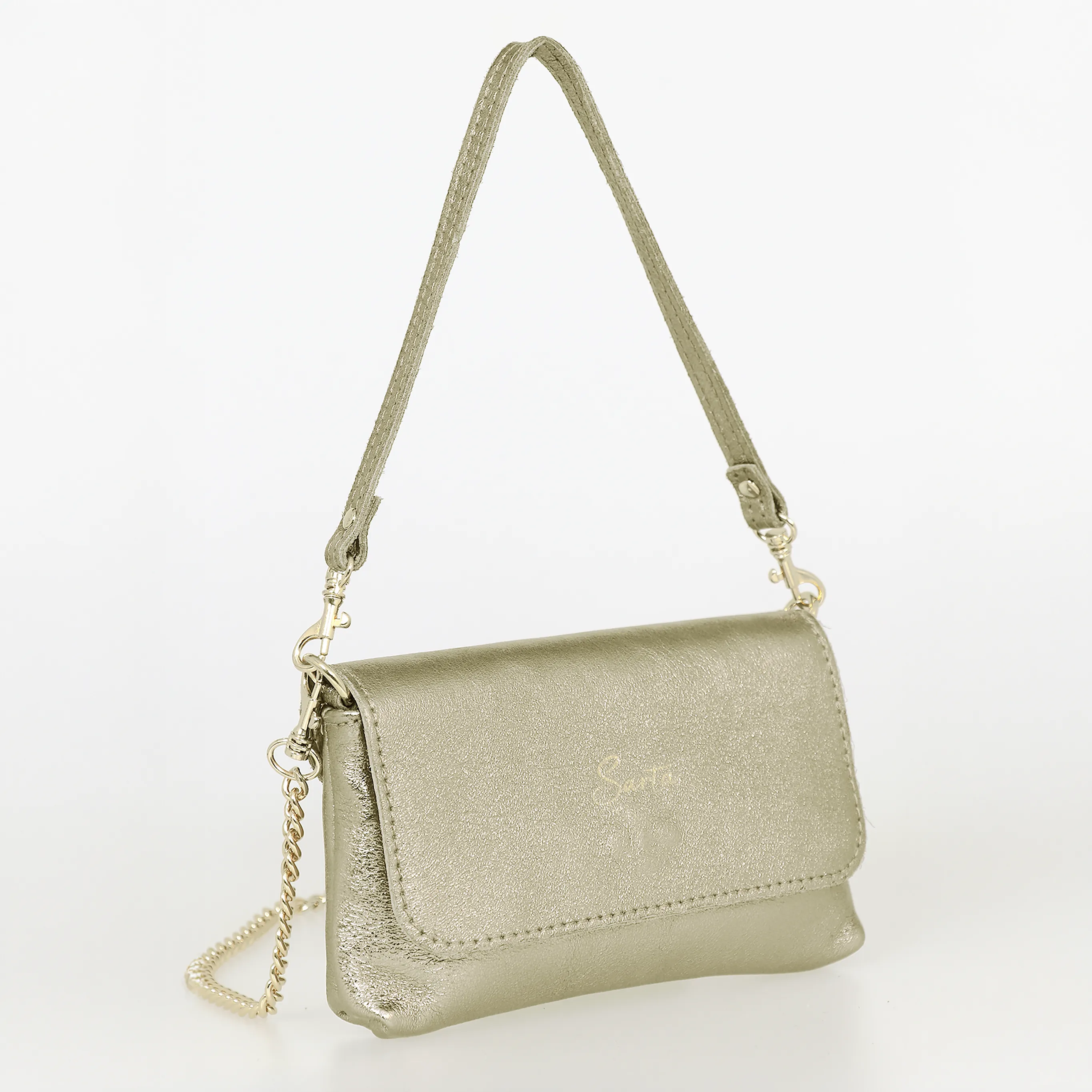 Olga - Italian Leather Mini Crossbody Bag - Gold, Metallic
