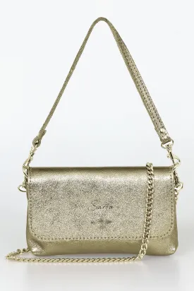 Olga - Italian Leather Mini Crossbody Bag - Gold, Metallic