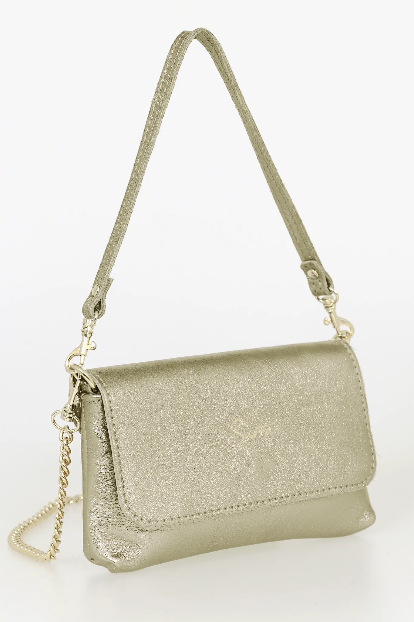 Olga - Italian Leather Mini Crossbody Bag - Gold, Metallic
