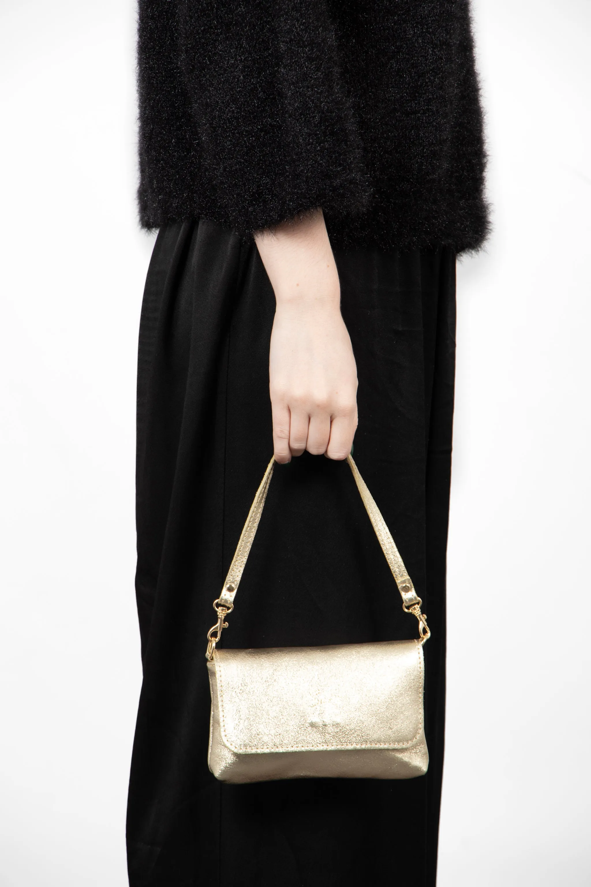 Olga - Italian Leather Mini Crossbody Bag - Gold, Metallic