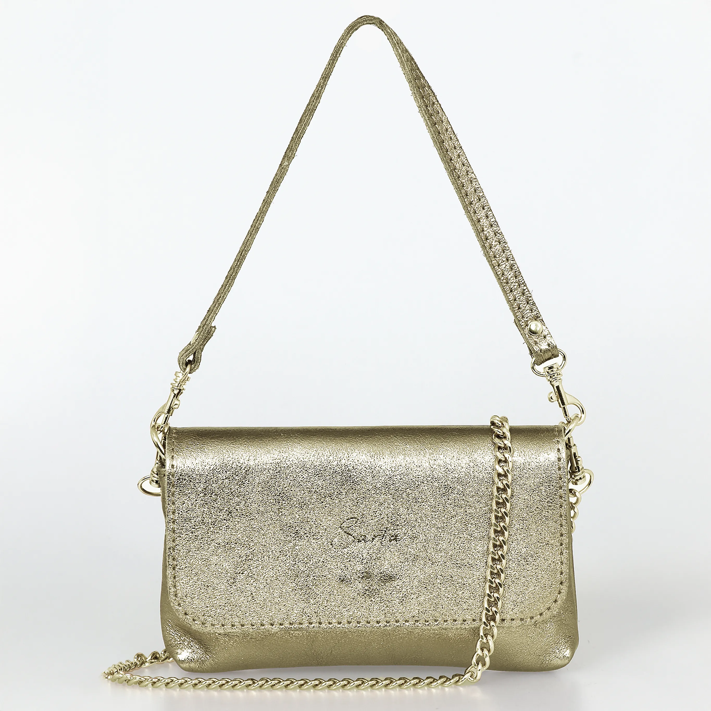 Olga - Italian Leather Mini Crossbody Bag - Gold, Metallic