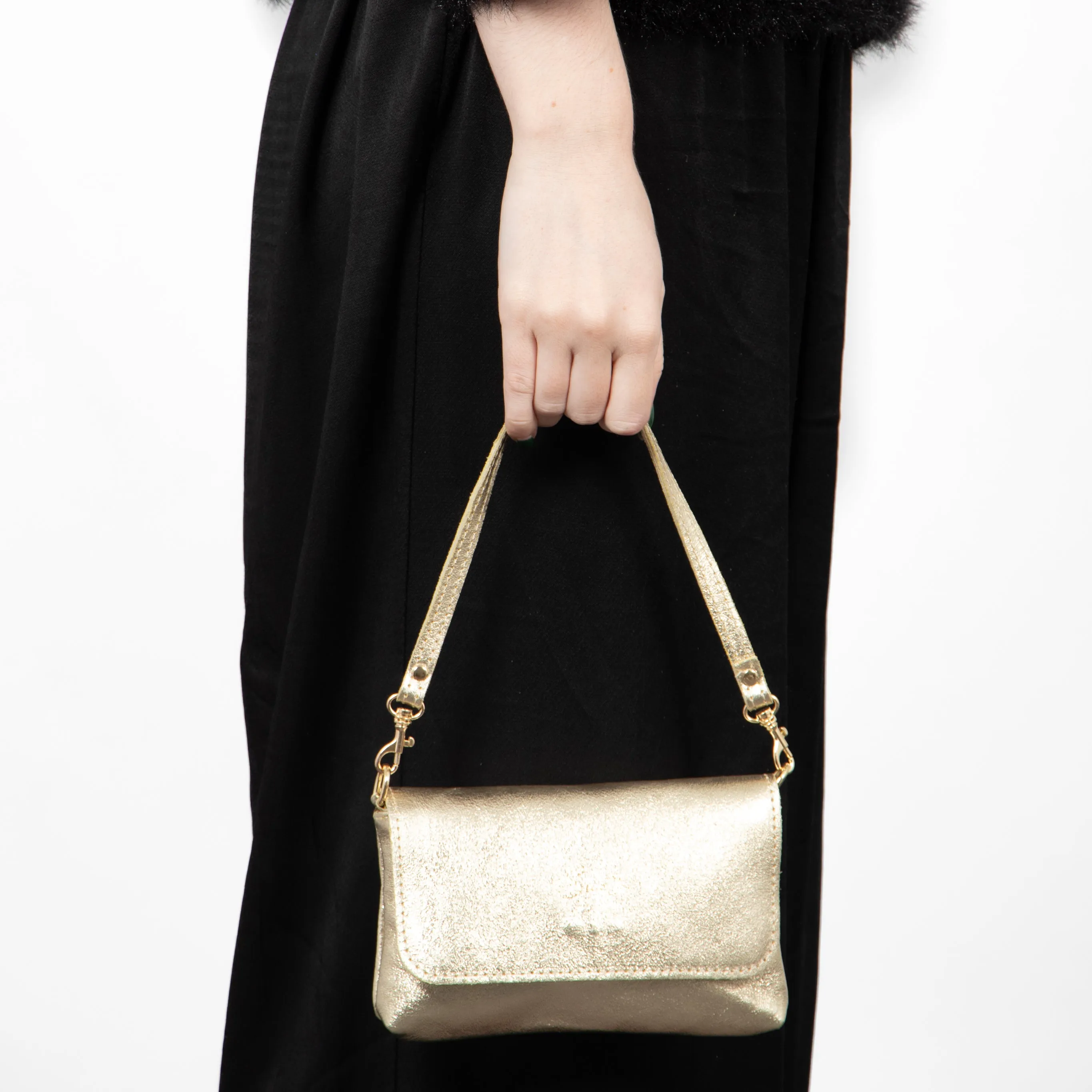 Olga - Italian Leather Mini Crossbody Bag - Gold, Metallic