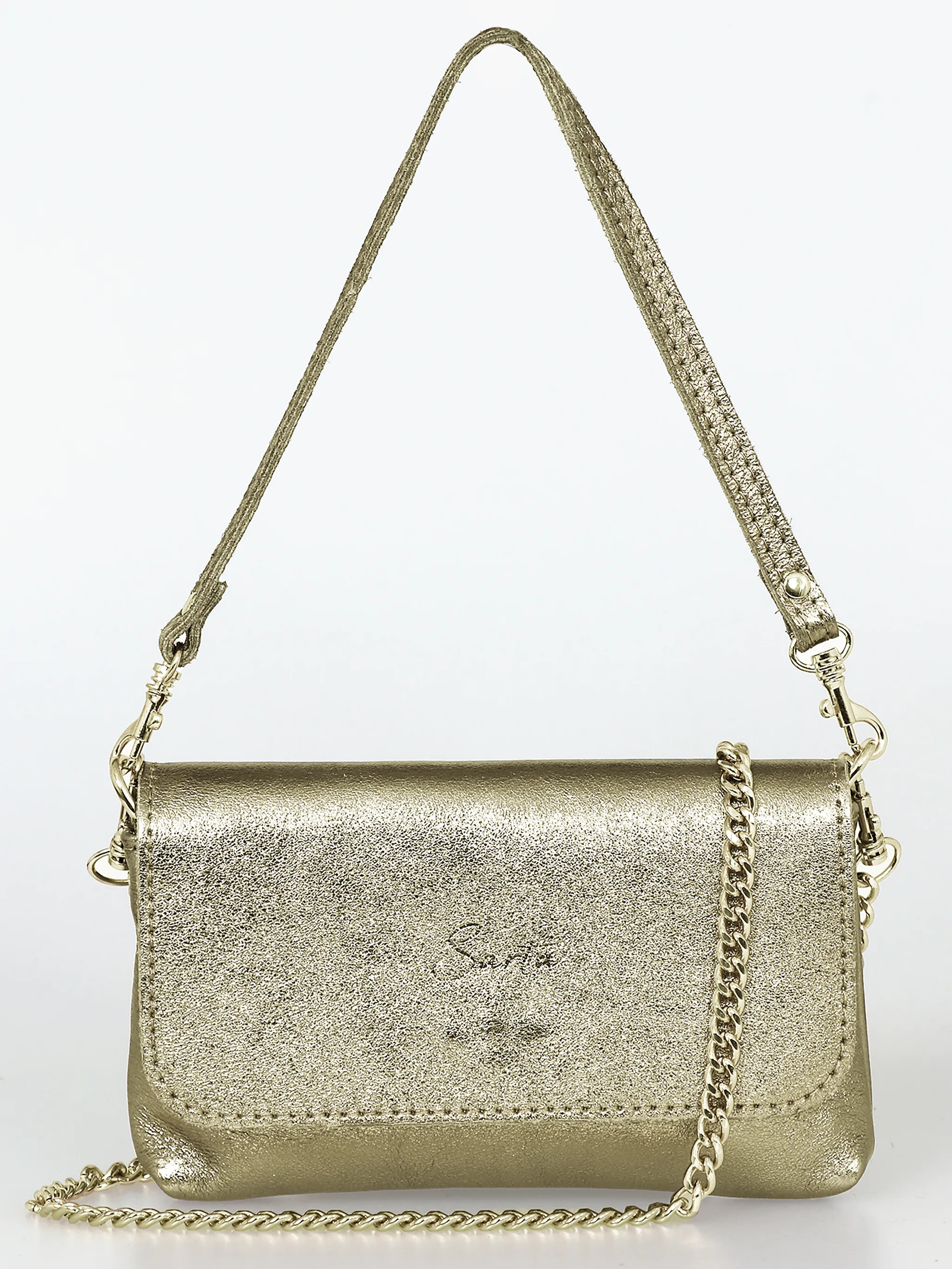 Olga - Italian Leather Mini Crossbody Bag - Gold, Metallic