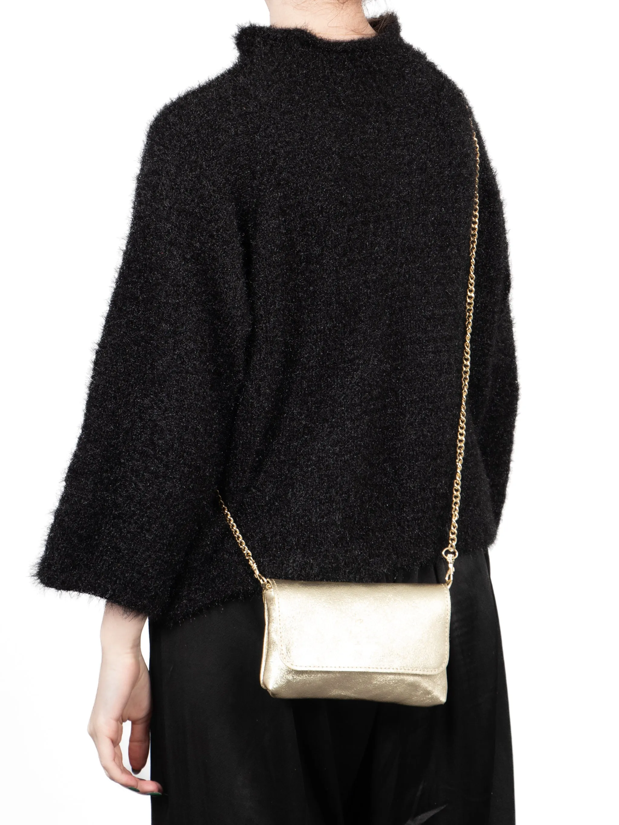 Olga - Italian Leather Mini Crossbody Bag - Gold, Metallic