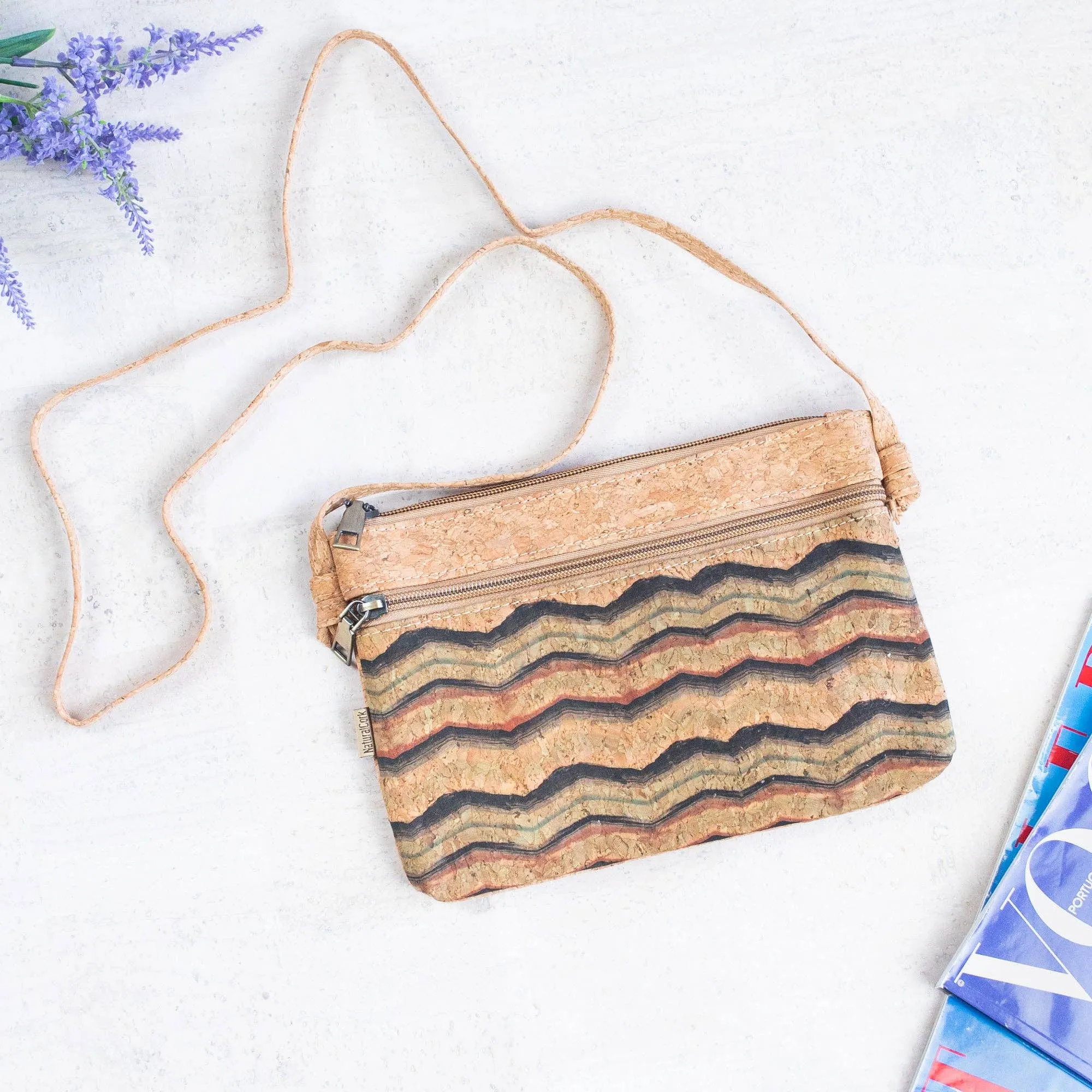 Patterned Cork Crossbody: Compact & Stylish