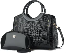 PU Leather Handbag for Women Crocodile Embossed Shoulder Bag Waterproof Crossbody Bag Large Messenger Bag