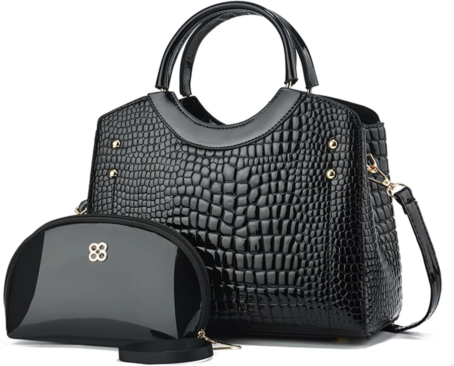PU Leather Handbag for Women Crocodile Embossed Shoulder Bag Waterproof Crossbody Bag Large Messenger Bag