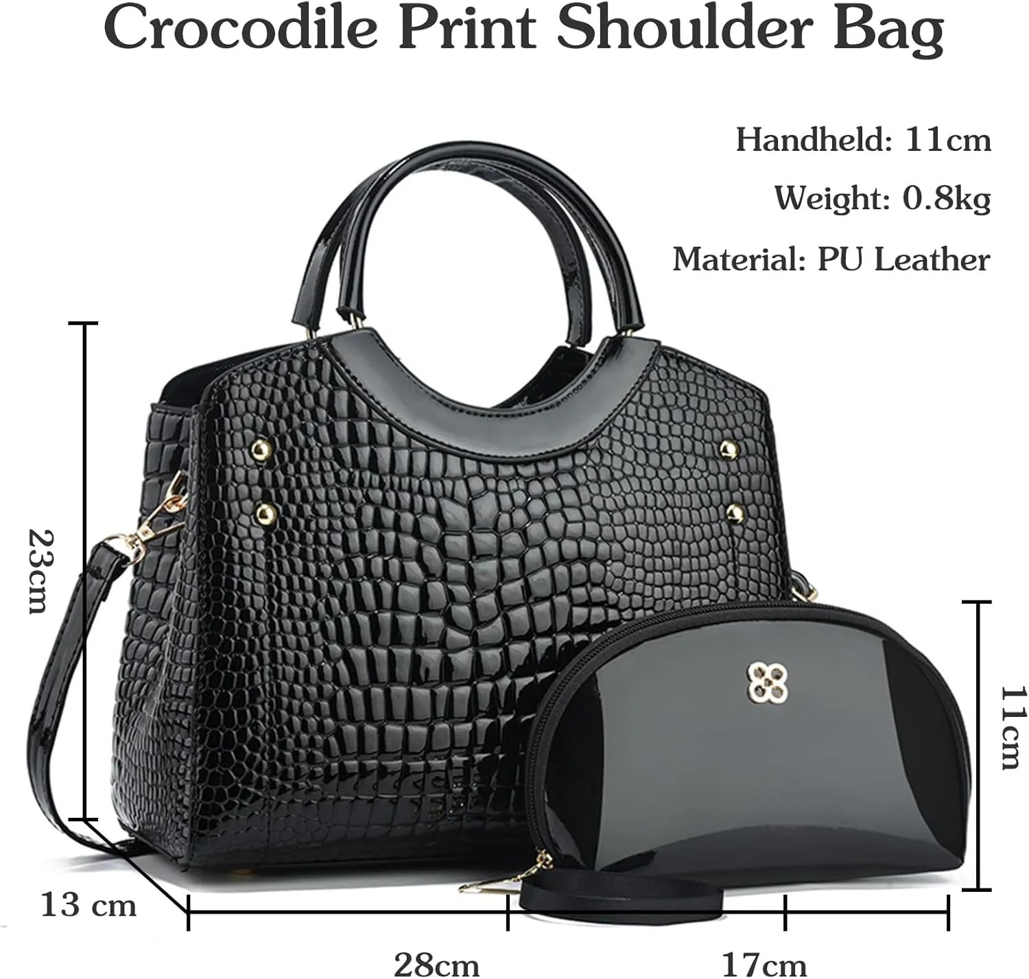 PU Leather Handbag for Women Crocodile Embossed Shoulder Bag Waterproof Crossbody Bag Large Messenger Bag