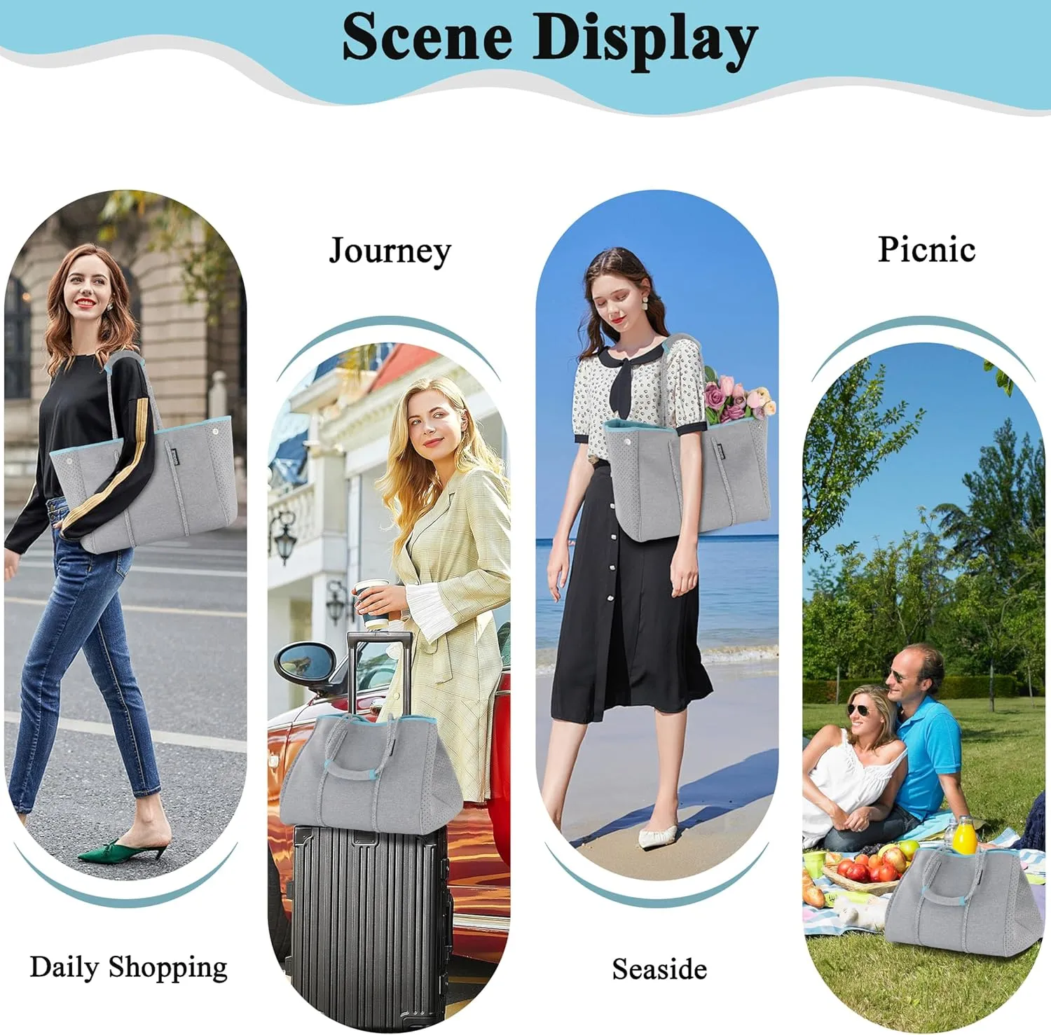 QOGiR Neoprene Multipurpose Beach Bag Tote with Inner Zipper Pocket    