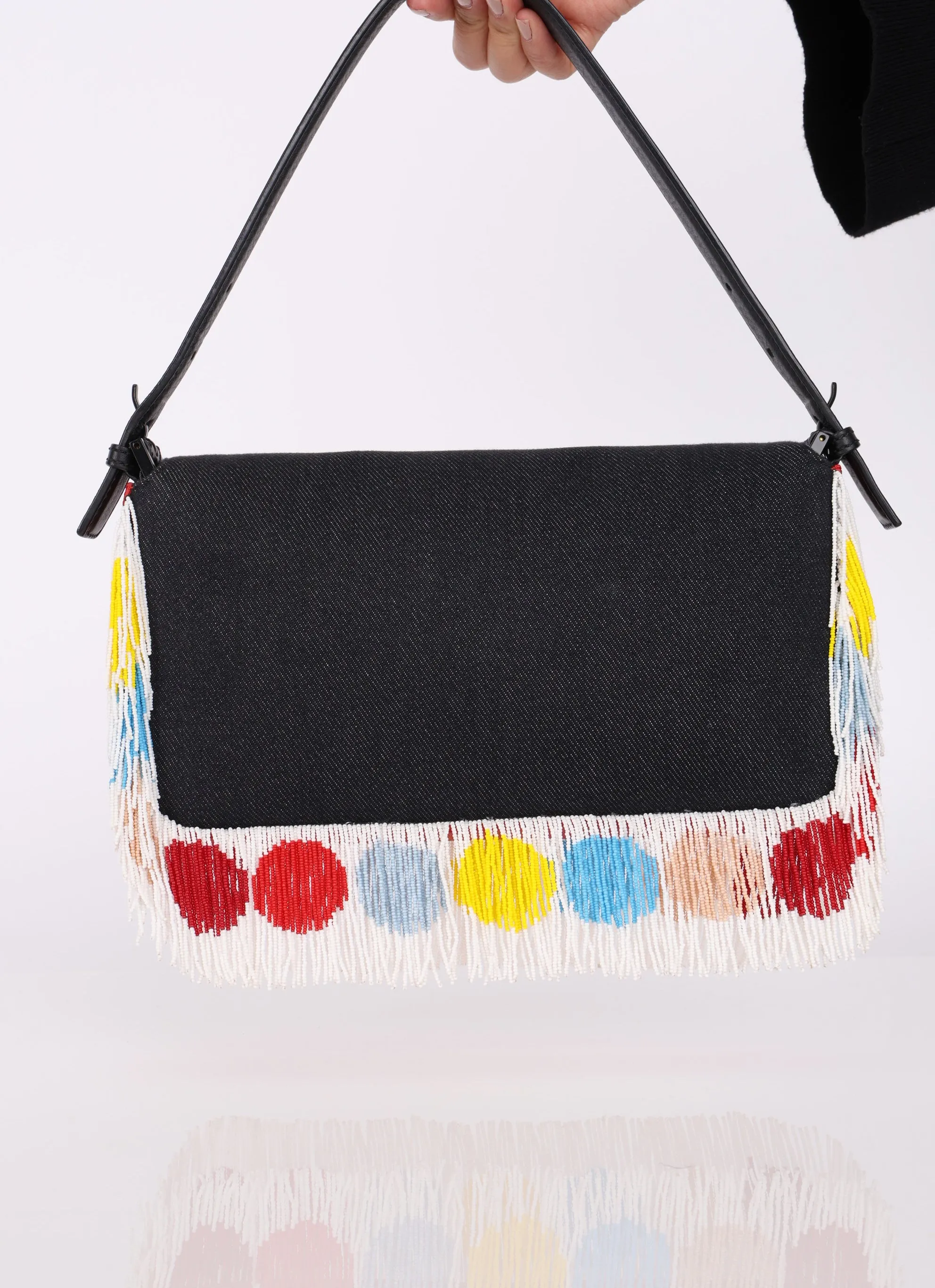 Rare Fendi Denim Beaded Bird Baguette