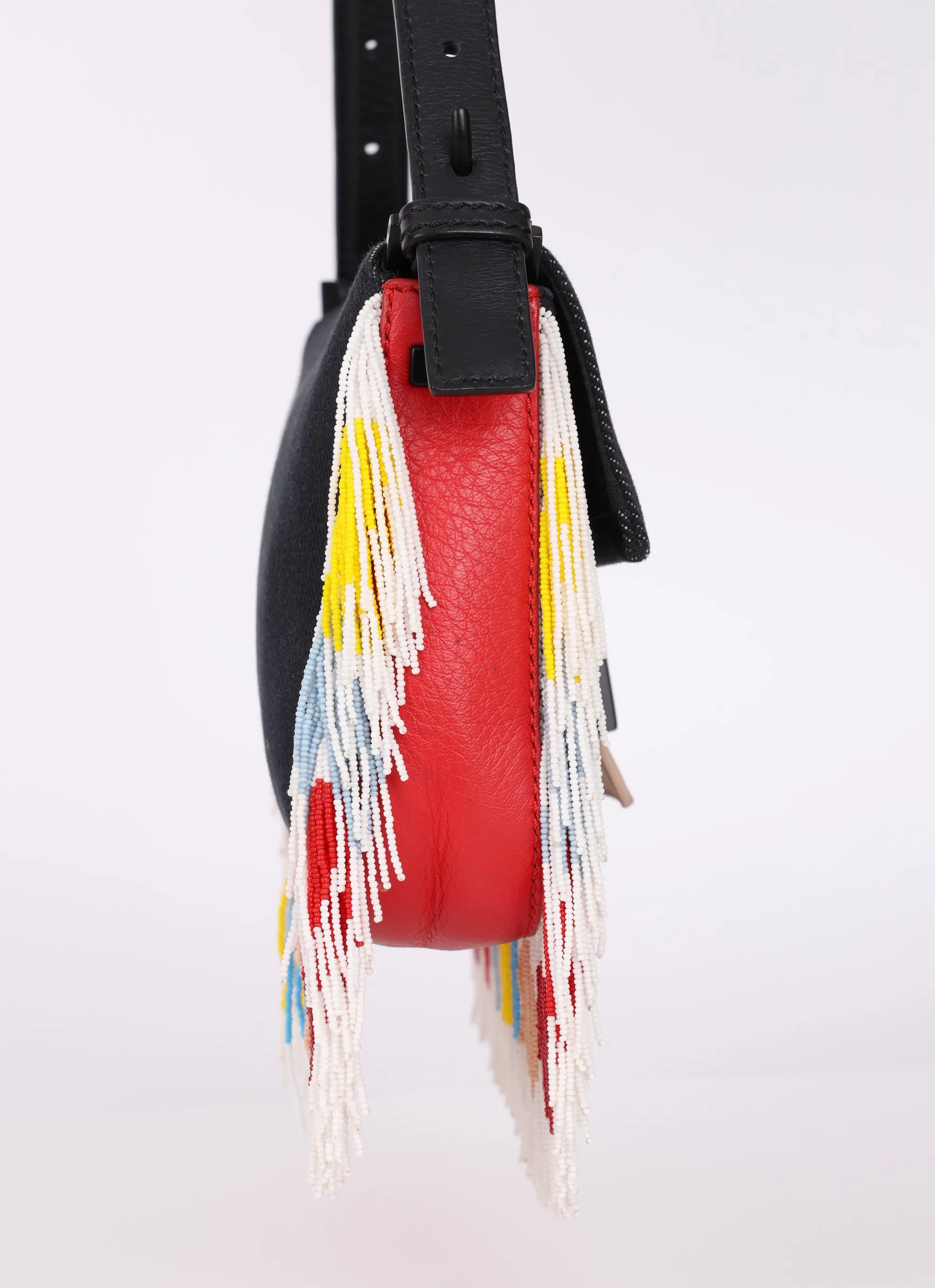 Rare Fendi Denim Beaded Bird Baguette