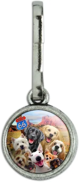 Route 66 Southwest Dogs Selfie Lab Retriever Westie Antiqued Charm Clothes Purse Suitcase Backpack Zipper Pull Aid