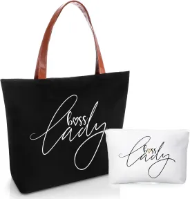 Sieral 2 Pcs Boss Lady Gifts for Women Tote Bag with Zipper Makeup Bag Appreciation Gifts for Friends Female Boss Birthday Retirement