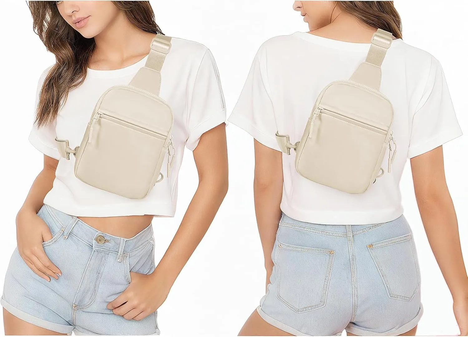 Small Sling Bag Fanny Packs for Women Men Trendy Fashionable Cross Body Belt Bag with Adjustable Straps (01Beige)